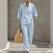 Women's Casual Stand Collar Long Sleeve Trousers Set Multi Color Washed Cotton New_ecoleips.com