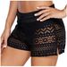 2025s 2025 Black Jacquard Lace Women's Four-Corner Set Beach Casual Vacation Shorts_ecoleips.com
