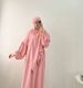 Verve Women's Clothing Dubai Turkey Solid Color Pleated Loose Dress With Headscarf Two-layer Hijab P333_ecoleips.com