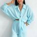 Women's Clothing New Casual Suit 100% Cotton Double Layer Corrugated Lapel Shirt + Pocket Wide Leg Pants_ecoleips.com