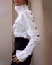 Women's Clothing Temperament Celebrity High Collar Metal Button Off Shoulder Shirt Tops Women's Clothing_ecoleips.com