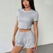 AD031 New Cross-Border Casual Comfortable Sports Fitness Short-Sleeve High-Waisted Cropped Shorts 2-Piece Set_ecoleips.com