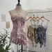 New Women's Smudged Mesh Spaghetti Strap Camisole With Breast Pads Irregular Ruffled Top Y2k Essential Streetwear Outfits 1139_ecoleips.com