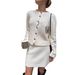 Elegant Ribbed Knit Sweater & Mini Skirt Set – Slim-Fit Long Sleeve Cardigan With Button Detail For Women_ecoleips.com