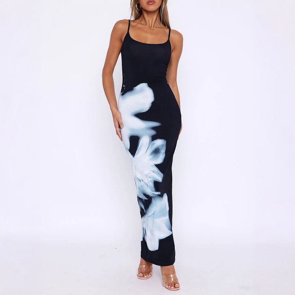 Diyun European And American Style Elegant Small Strap Printed Long Dress Women's Clothing 2025 Summer Independent_ecoleips.com