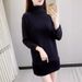 "High-Neck Thermal Dress – Fleece-Lined Knit Sweater Tunic (Black/Beige/Khaki)"_ecoleips.com
