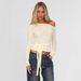 Women's European Style Long Sleeve T-Shirt Off-Shoulder Slimming Elegant Tie-Up Design New 2025_ecoleips.com