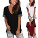 2024 Europe And The United States Spring And Summer Cross-border New Women's Base Shirt Solid Color V-neck Short-sleeve Stitchin_ecoleips.com