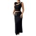 Summer New Style Women's Metallic Hollow Out Textured Sleeveless Top And Bodycon Long Skirt Set_ecoleips.com