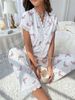 Women's Clothing Home Clothes Cherry Print Short Sleeved Lapel Pajamas Long Pants Two Piece Suit_ecoleips.com