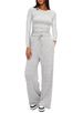 Aria Basics Aria Basics 2025 Cross-Border European And American New Solid Color Casual Long Sleeve Set Top High Waist Wide Leg Pants_ecoleips.com