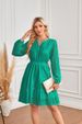 Women's Clothing V Neck Hollow Eyelet Embroidery Pleated Long Sleeved Dress_ecoleips.com
