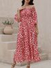 2024 Independent Brand Women's Elegant Floral Print Ruched Off-Shoulder Pocket Long Dress With Large Hem_ecoleips.com