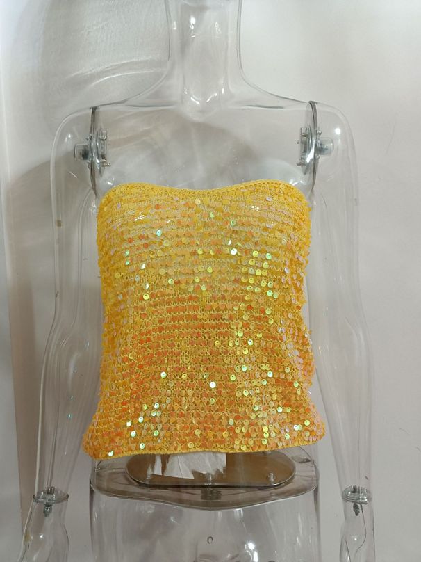 Women's Clothing Sequined Deep V Vest For Women's Hot Girls Fashion Sequined Backless Camisole Tops For Women_ecoleips.com