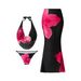 Women's Floral Sheer Cover-Up Bikini Set – High-Waisted Swimsuit With Skirt & Matching Sarong (Blue/Black/Pink, S-XL)_ecoleips.com