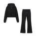 Women's Clothing Style Stitching Decoration Elastic Waist Double Sided Fabric Bell Bottom Pants Zipper Sweatshirt Suit_ecoleips.com