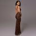 Women's Clothing Round Neck Sleeveless Pleated Slim Hip Wrapped Evening Leopard Print Sexy Bare Back Long Dress_ecoleips.com