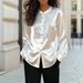 Elegant Satin Blouse With Sequin & Contrast Panel Detailing - Round Neck Drop Shoulder Long Sleeve Shirt For Women, Office & Casual Wear_ecoleips.com