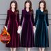 High-end Gold Velvet Stylish Dress Spring, Autumn, And Winter, Long Skirt For Mothers, Cheongsam-style,_ecoleips.com
