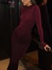 Weird Puss Hipster Ruched Dress Women O-NeckFull Sleeve Skinny Stretch Robe Autumn Trend Simple Classic Pleats Long Bodycon_ecoleips.com