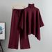 Women's Clothing Fashion Two Piece Suit For Women In Spring With High Collar Cape Knitted Sweater Wide Leg Pants Temperament Suit_ecoleips.com