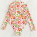 Aria Basics New Fashion Floral Print One-Piece Long Sleeve Bikini Diving Suit Swimsuit For Women With Zipper In Pink, European And_ecoleips.com