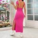 Voya Women's Elegant Style Knitted Sleeveless Dress Summer New Item Backless Slit Mid Length Dress_ecoleips.com