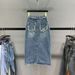 High Waist Denim Midi Skirt Irregular Design Sexy Slits Frayed Edges mid Length a Line Bodycon for Women Instagram Worthy_ecoleips.com