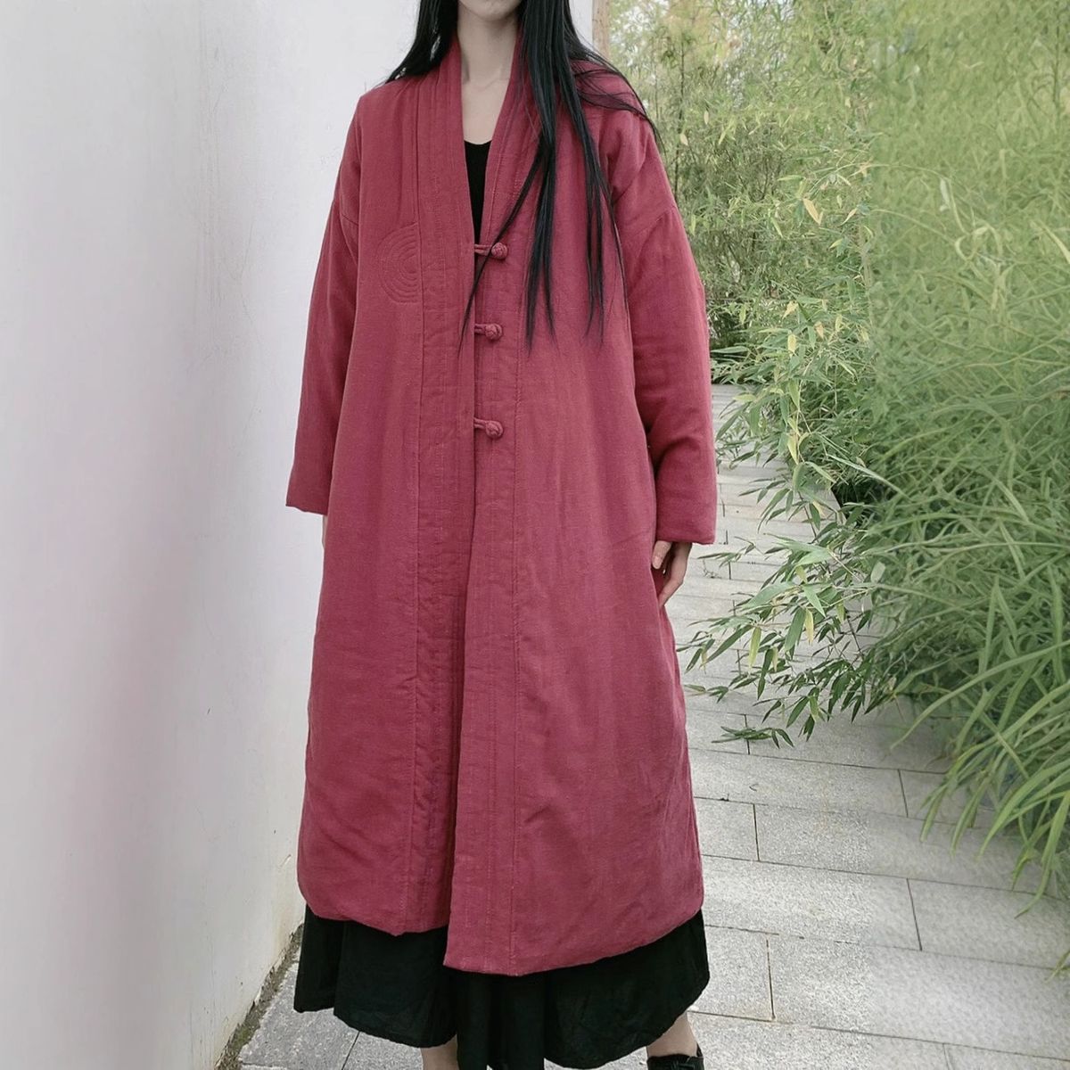 girl Artistic Jacket Padded Vintage Zen Style Linen Long Cotton Coat 4 Colors_ecoleips.com