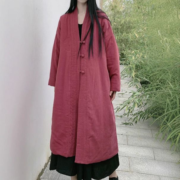 girl Artistic Jacket Padded Vintage Zen Style Linen Long Cotton Coat 4 Colors_ecoleips.com