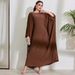 Women's Clothing Elegant Muslim Long Dress With Batwing Sleeves And Round Neck Fashionable Robe Style Polyester Gown_ecoleips.com