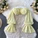 Women's Vacation Style Clothing Set Short Sleeved Blouse & High Waisted Maxi Skirt Padded Bust Flared Sleeves Tiered Ruffle Design_ecoleips.com