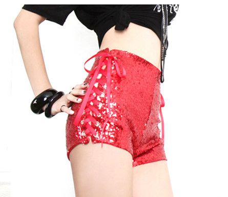 2025s New DS Performance Costume Nightclub Hot Pants Women's High Waist Sexy Lace-up Hollow Sequin Shorts Summer Trend_ecoleips.com