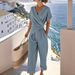 Women's Clothing Summer Fashion Solid Color Irregular Hem Short Sleeve Pant Set_ecoleips.com