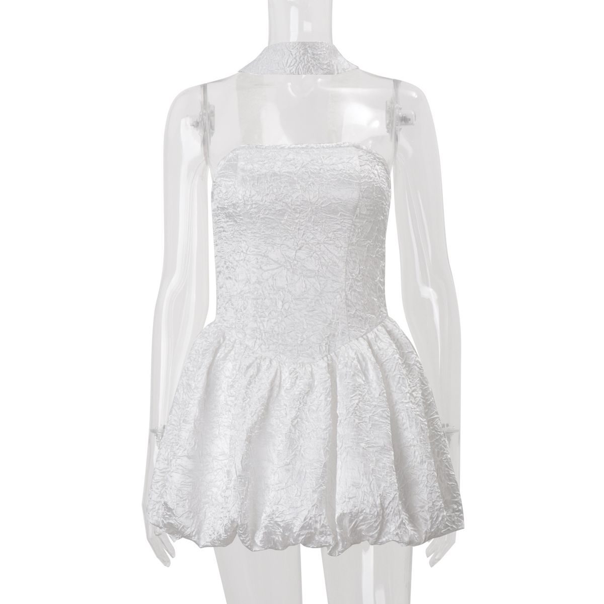 Women's French Chic Strapless Tie Belted Puff Mini Dress – Sweet Sexy Spring Summer Gown 2026_ecoleips.com