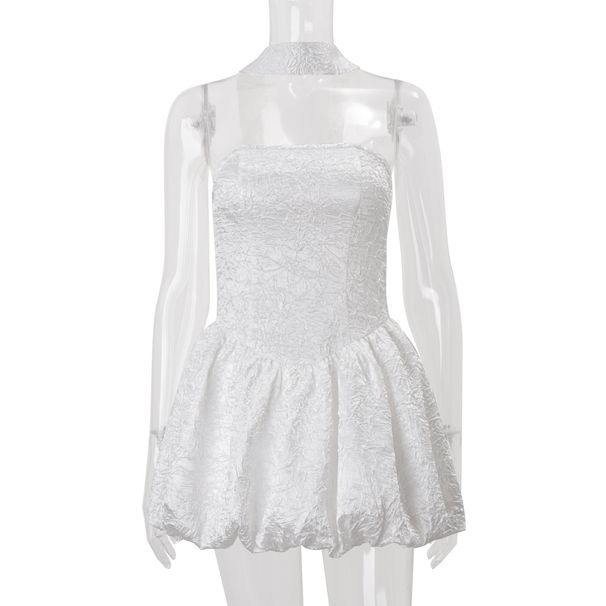 Women's French Chic Strapless Tie Belted Puff Mini Dress – Sweet Sexy Spring Summer Gown 2026_ecoleips.com