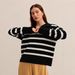 Men's Knit Polo Collar Sweater Oversized Long Sleeve Pullover - Soft Viscose Blend, Contrast Color Design, Casual Loose Fit (Khaki, Black)_ecoleips.com