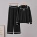 Women's Fashion Casual Suit Wide Leg Pants Knit Two Piece Set Long Sleeved Polo Collar Top Bottoms Matching Ensemble_ecoleips.com
