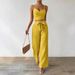 Women's Clothing Autumn Solid Color Sexy Suspenders Elastic Waist Tie Wide Leg Pants Loose Casual Temperament Suit_ecoleips.com