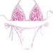 Tie-Front Bikini Set – Retro Print & Solid Color Swimwear, Adjustable Straps, Polyester & Spandex Mix_ecoleips.com