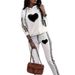 Women's European American Style Autumn Winter Casual Vacation Two Piece Set Hooded Long Sleeved Printed Shirt And Trousers 0051_ecoleips.com