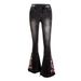 Women's Clothing Elastic Heavy Industry Embroidered Flower Flared Pants Black Jeans Trousers For Women_ecoleips.com