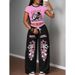 Women's Y2K Style Two Piece Set Sexy Digital Print Short T-Shirt Wide Leg Trousers Spring Summer_ecoleips.com