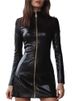 Women Pu Leather Sexy Fashion Dress Slim Long Sleeve Hip Covering Black Casual Dress New Autumn Elegant Mini Dresses Robe Femme_ecoleips.com