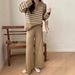 Women's Fashionable Korean Style Loose Striped Knit Top And Pants Set Casual High-Waisted Wide-Leg Knitwear_ecoleips.com