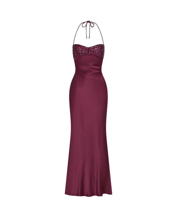 Elegant Satin Slip Dress With Back Tie Detail & Allure Sequins | Backless Bodycon Evening Gown_ecoleips.com