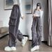 Summer New Women's High Waist Cargo Pants Retro Wide Leg Casual Drawstring Versatile Long Trousers American Style_ecoleips.com