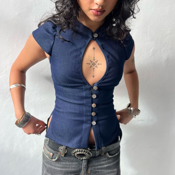 Summer Chic Cutout Top For Women - Stylish Hollow Out Sexy Tee With Buttons, Casual Streetwear Fashion Fit_ecoleips.com