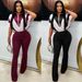 Women's Clothing Women's Stylish Zip-Up Jumpsuit With Color Blocking - Batwing Sleeves & Flared Pants - Lightweight Polyester Casual & Office Wear_ecoleips.com