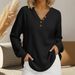 Waffle-Knit V-Neck Pullover – Long Sleeve Casual Button-Up Top For Women (Black/Navy/Red/White, Plus Sizes 4XL)_ecoleips.com